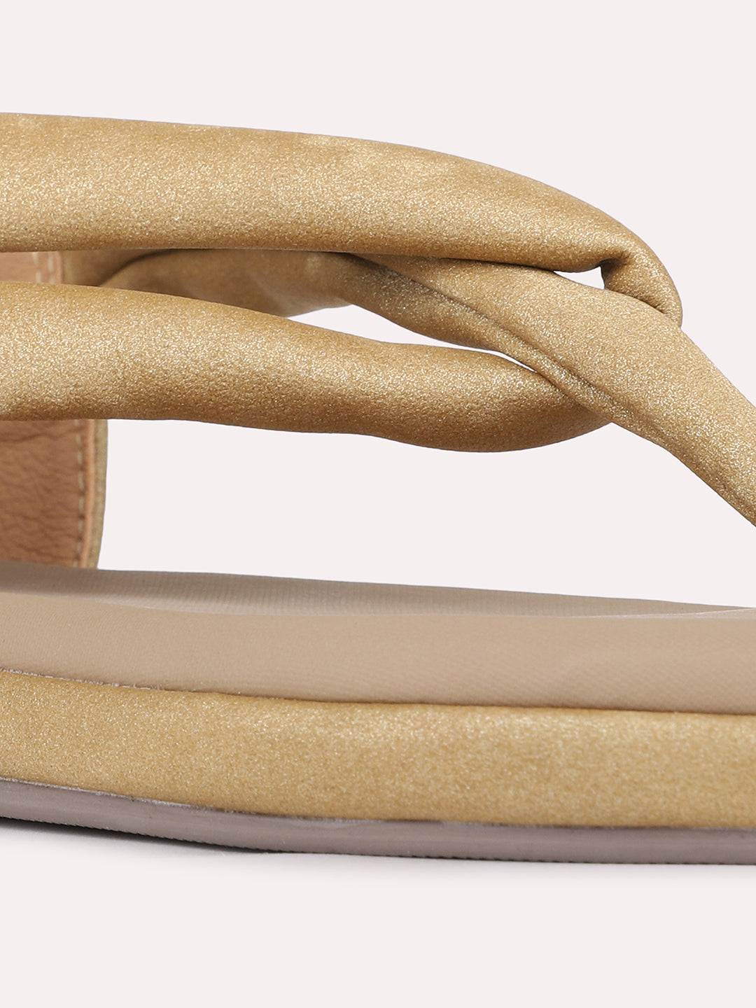 Womens Beige Casual Solid Pattern T-Strap Flats