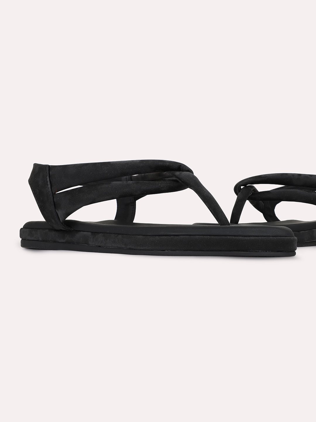 Womens Black Casual Solid Pattern T-Strap Flats