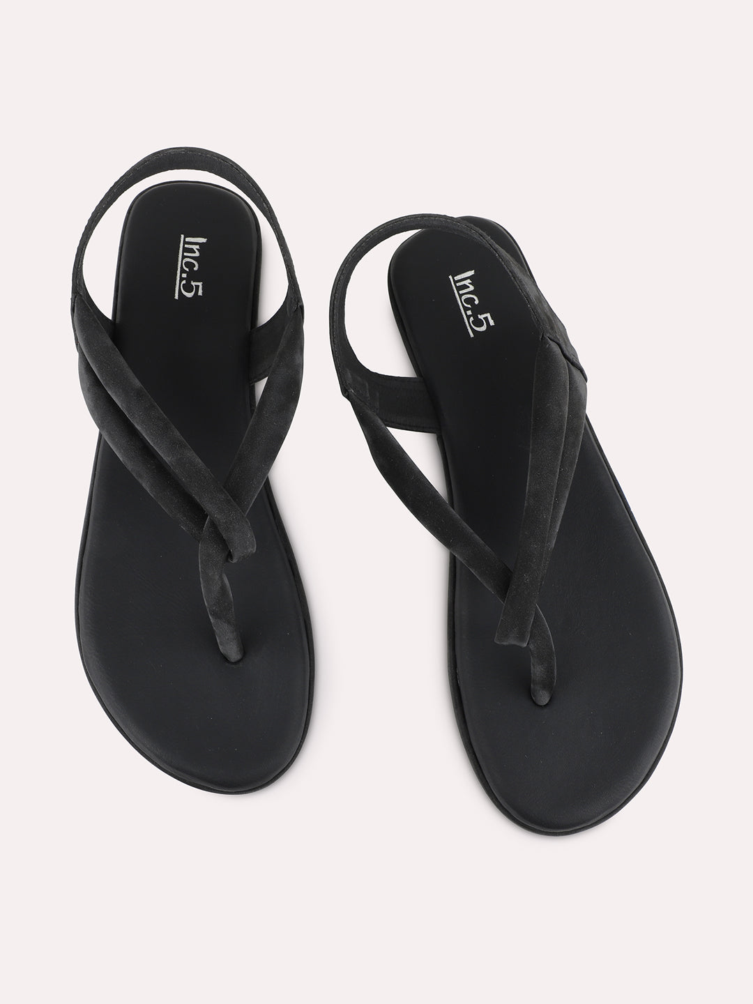 Womens Black Casual Solid Pattern T-Strap Flats