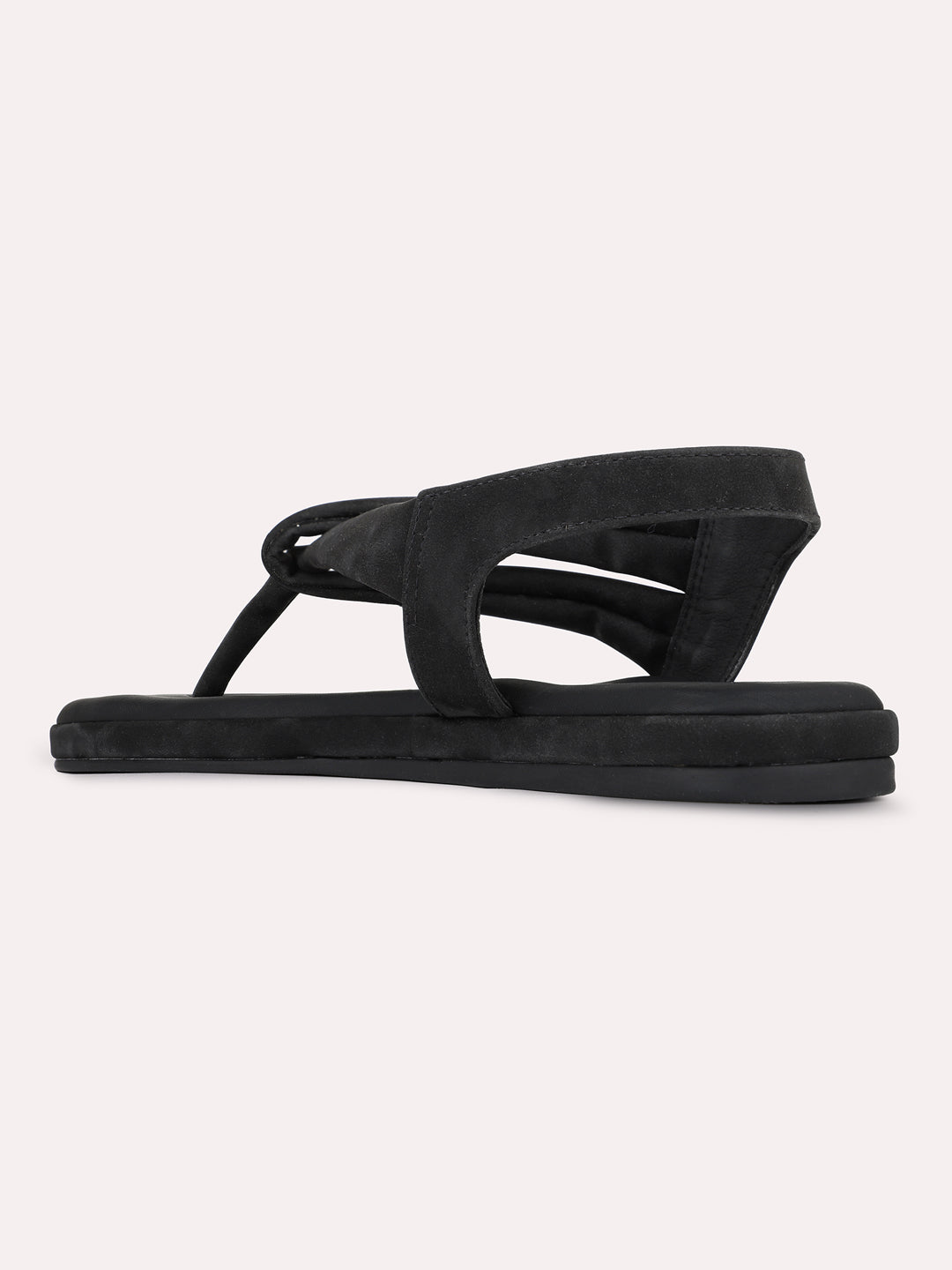 Womens Black Casual Solid Pattern T-Strap Flats