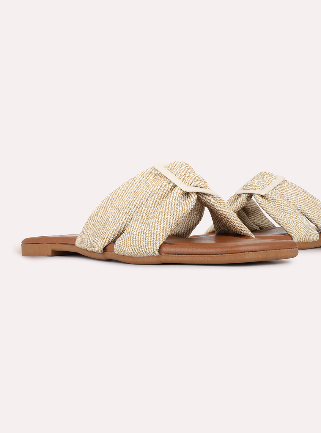 Womens Beige Casual Solid Square Toe Flat Slip-Ons
