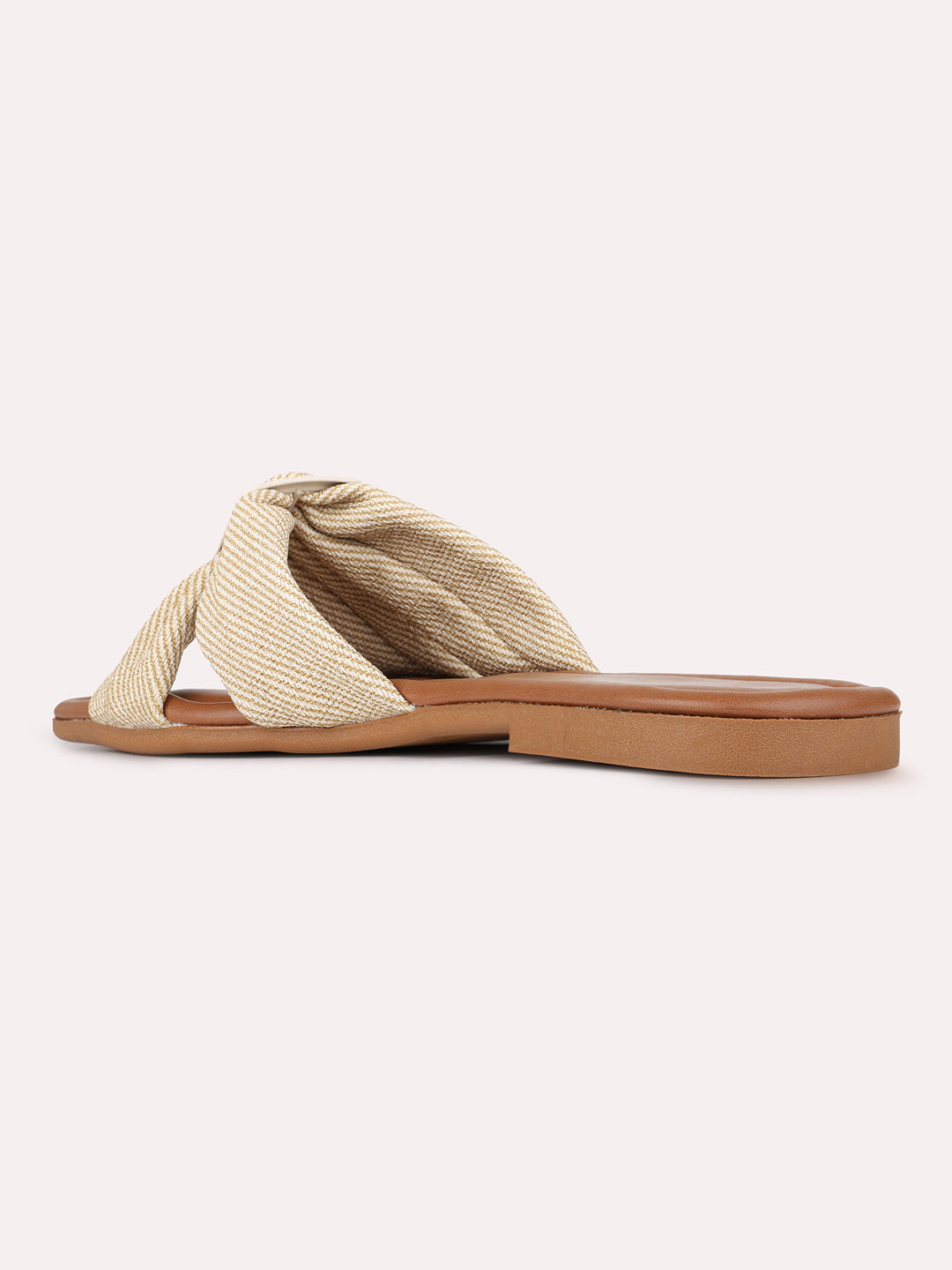 Womens Beige Casual Solid Square Toe Flat Slip-Ons