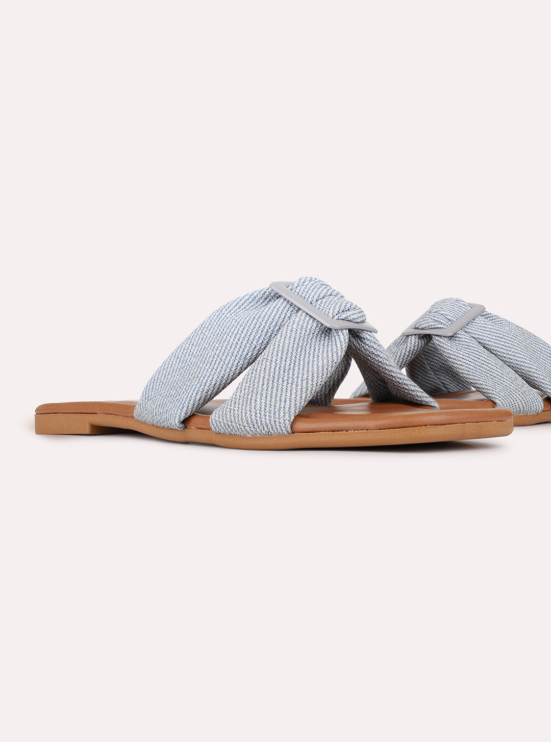 Womens Blue Casual Solid Square Toe Flat Slip-Ons