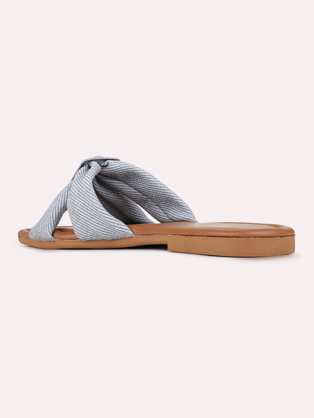 Womens Blue Casual Solid Square Toe Flat Slip-Ons