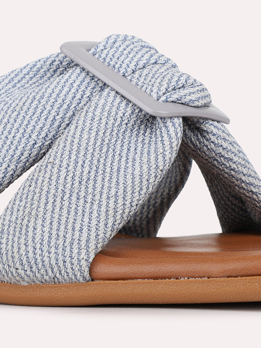 Womens Blue Casual Solid Square Toe Flat Slip-Ons