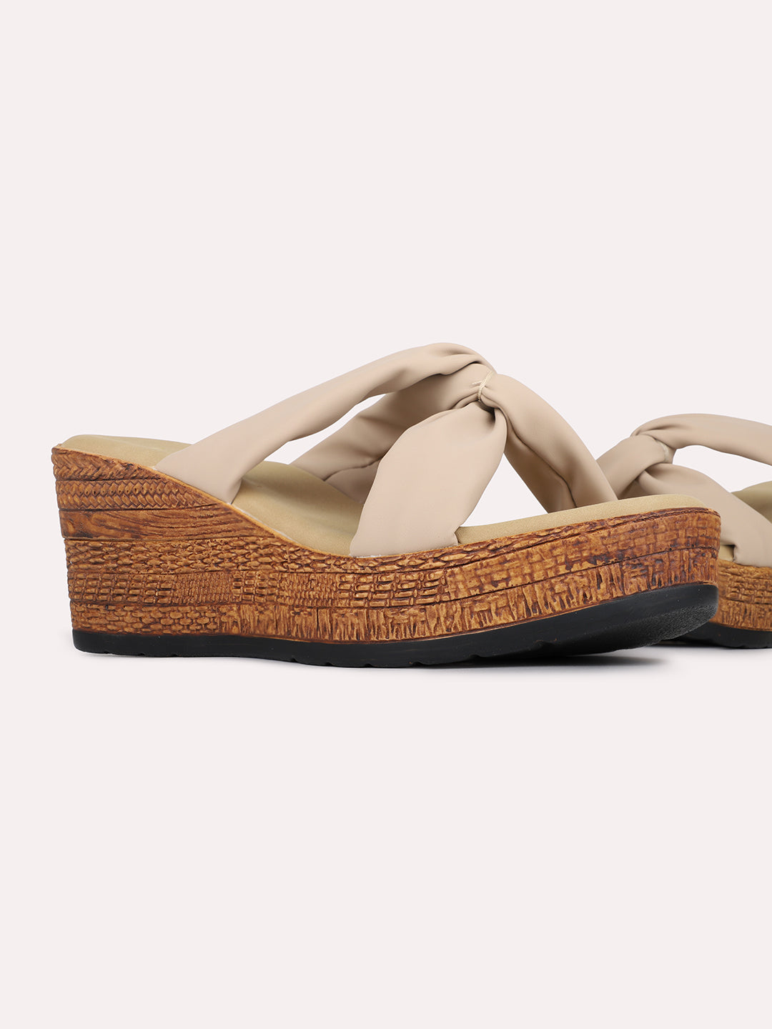 Womens Beige Casual Solid Pattern Round Toe Wedges