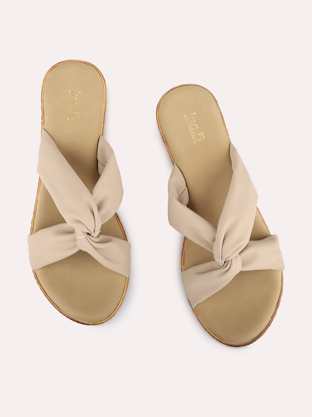 Womens Beige Casual Solid Pattern Round Toe Wedges