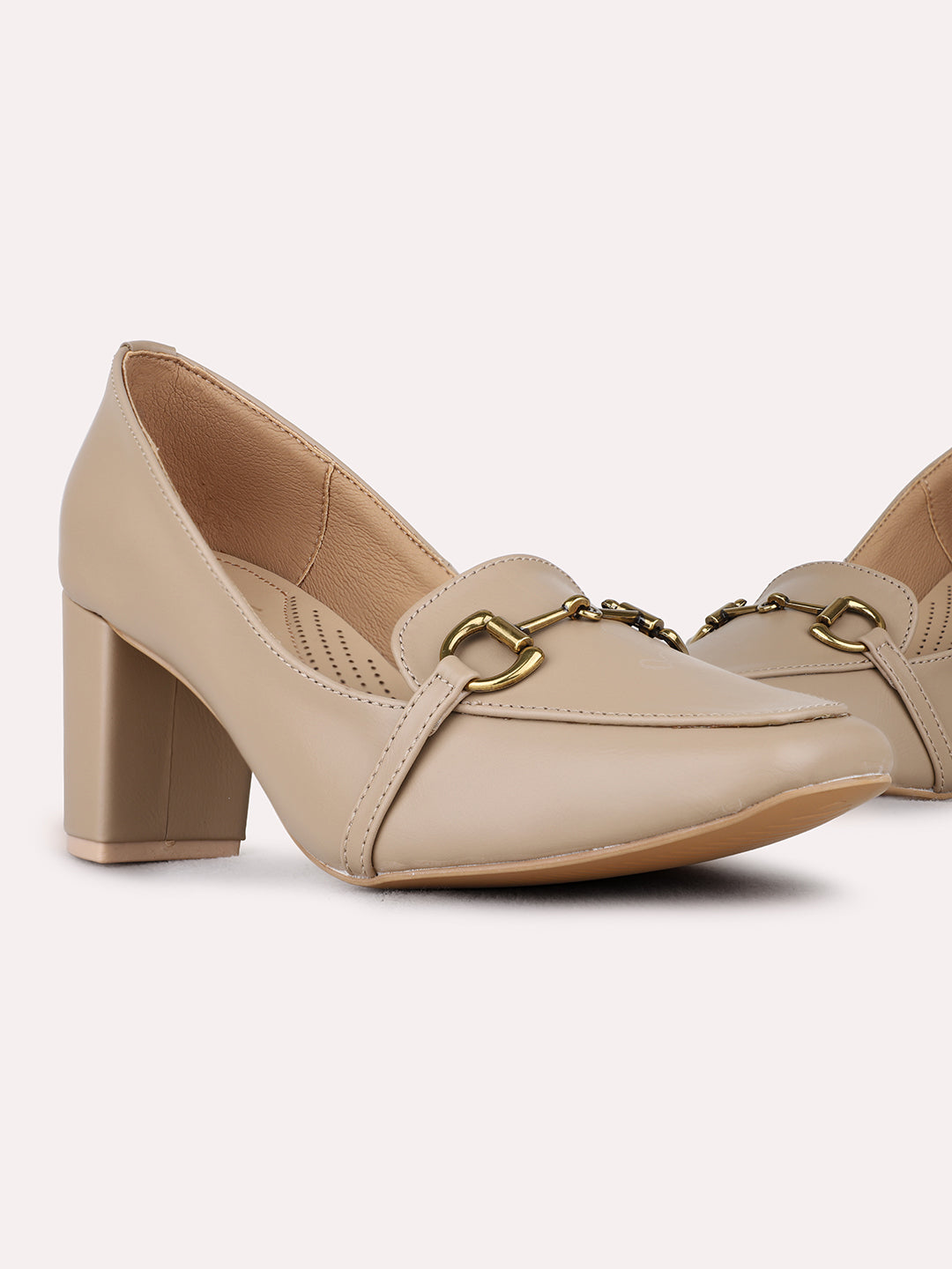 Womens Beige Party Wear Solid Narrow Toe Pumps