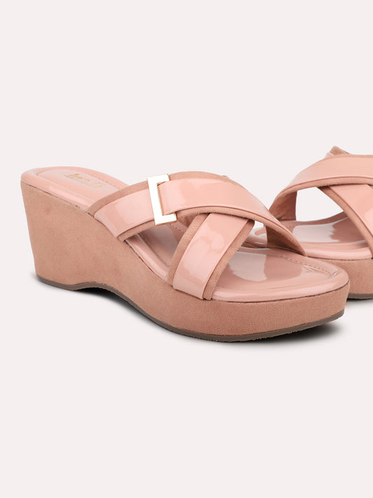 Women Peach Open Toe Wedges Heels