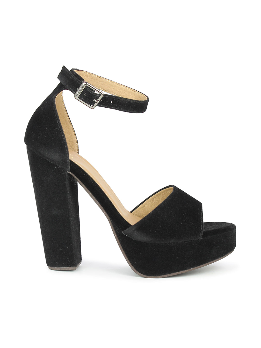 Women Black Solid High-Top Platform Peep Toes with Buckles