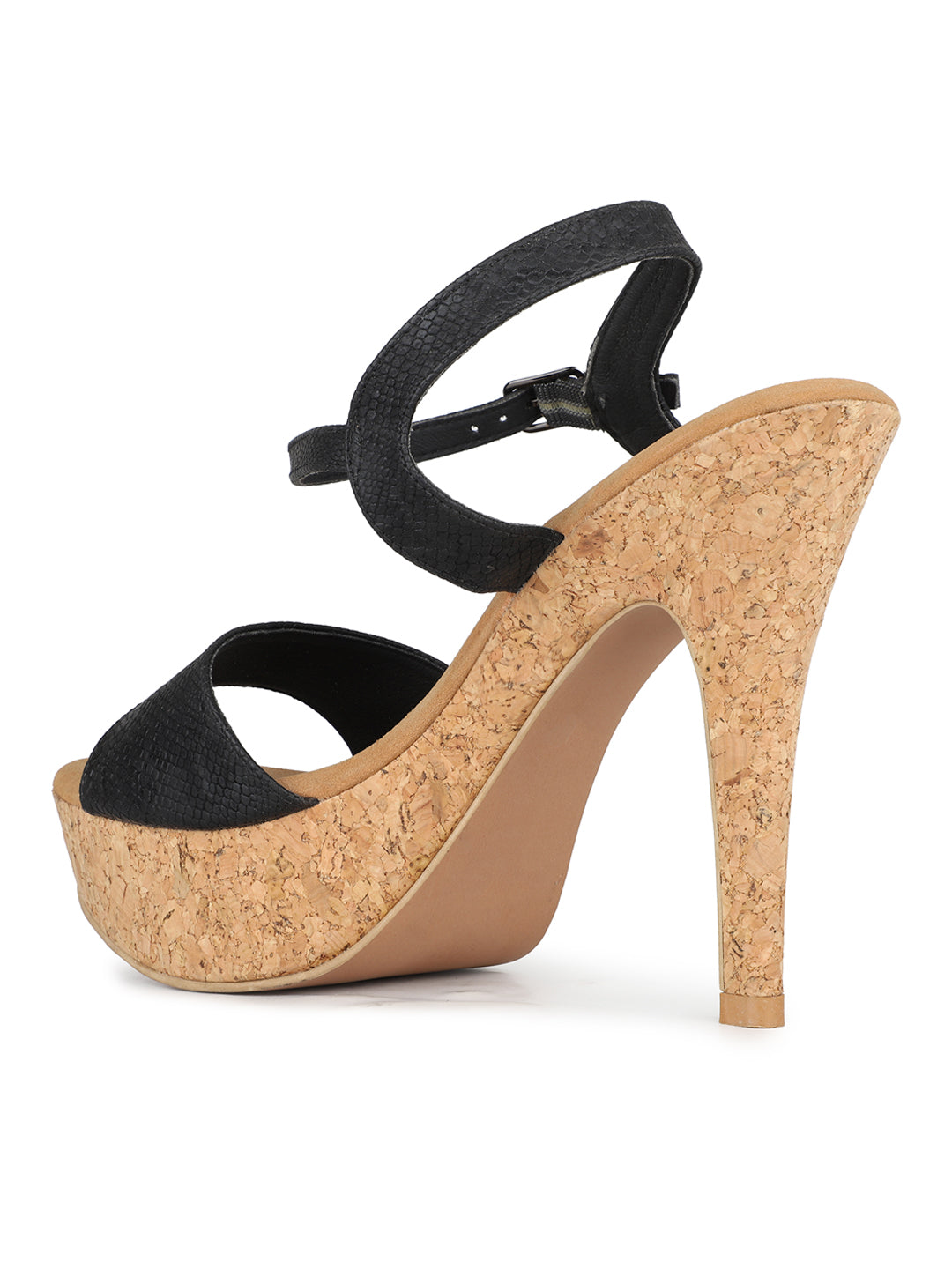 Womens Black Party Wear Solid Round Toe Platform Heel Sandals