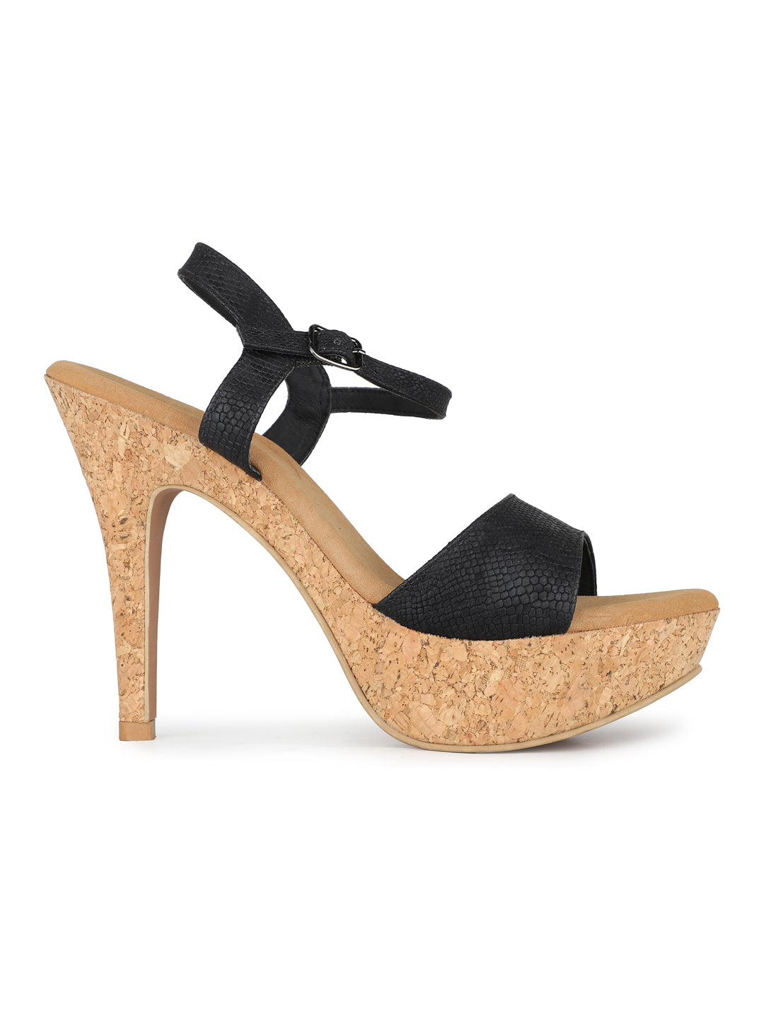 Womens Black Party Wear Solid Round Toe Platform Heel Sandals