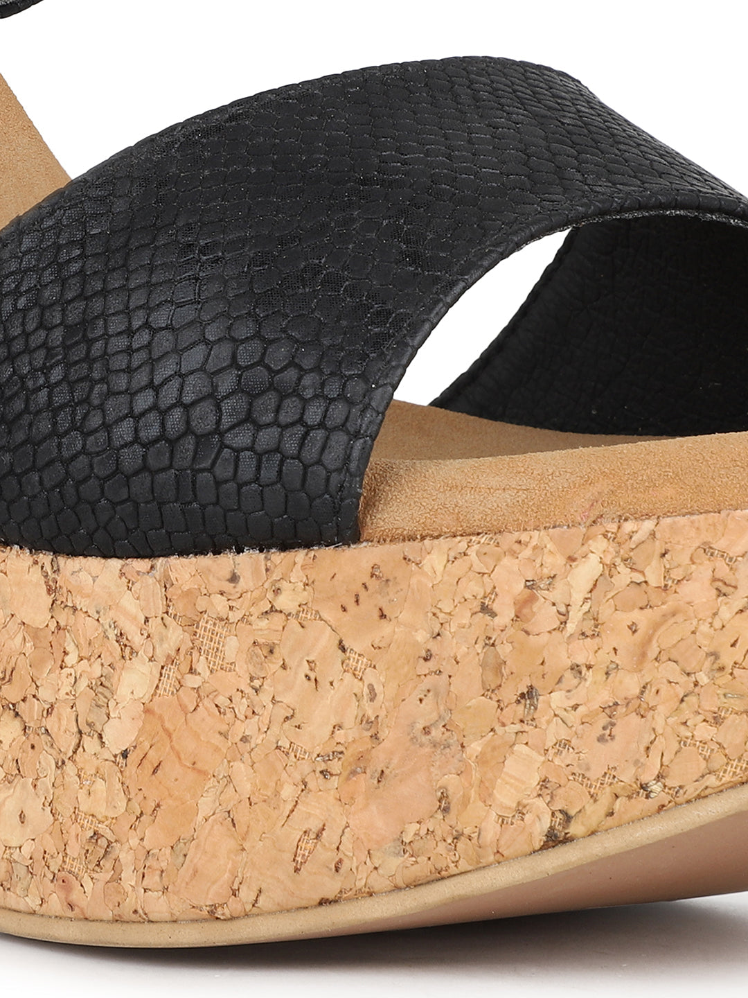 Womens Black Party Wear Solid Round Toe Platform Heel Sandals