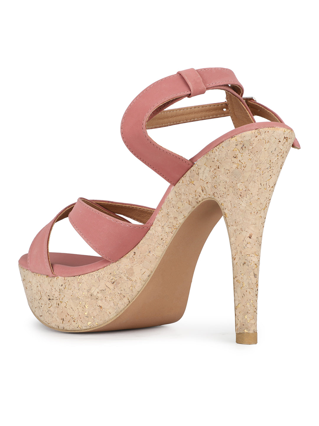 Womens Peach Party Wear Solid Round Toe Platform Heel Sandals