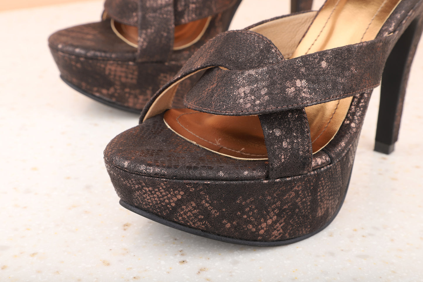 Women Bronze Textured Party Stiletto Sandals