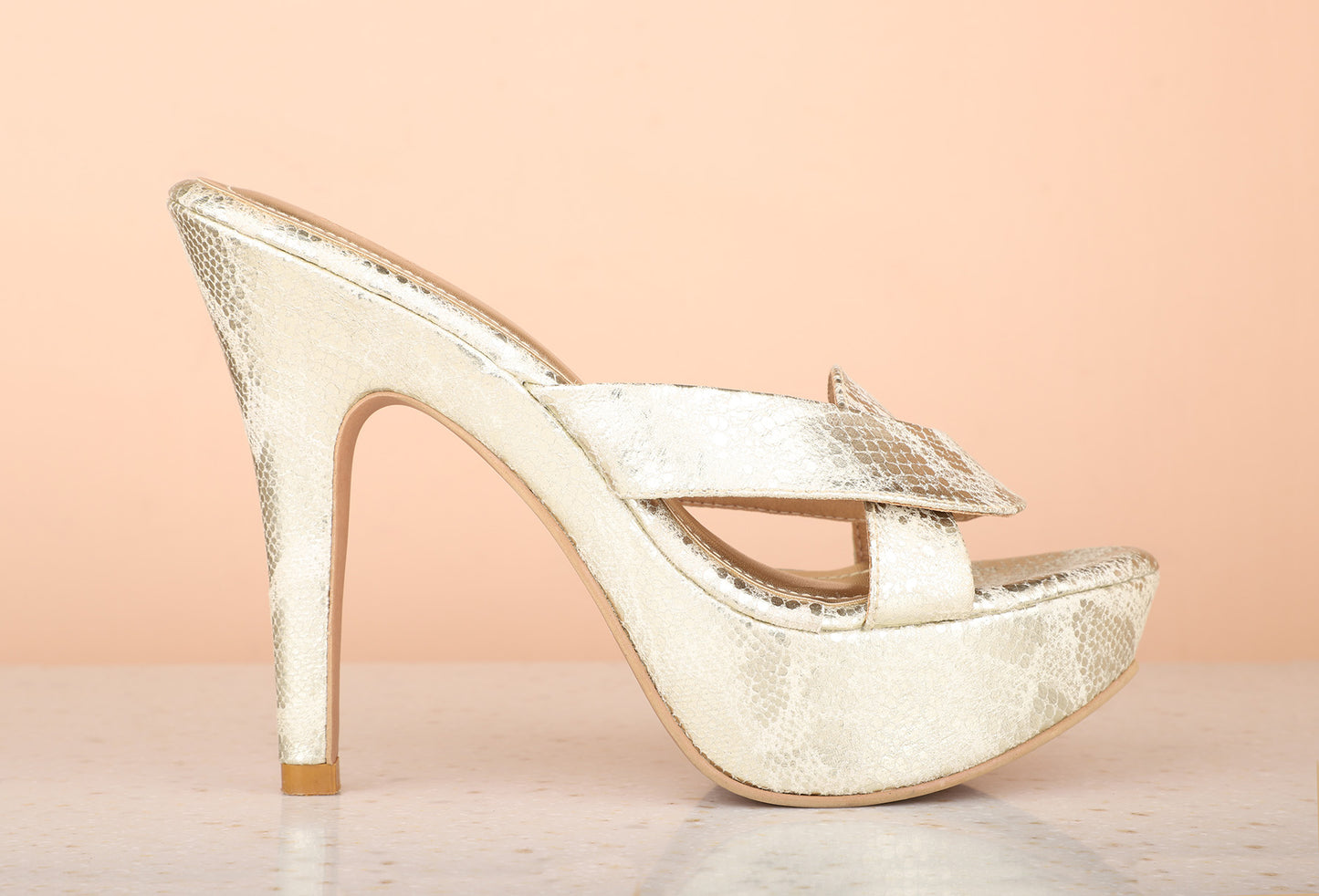 Women Gold Textured Party Stiletto Sandals