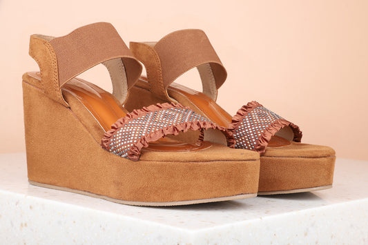 Women Tan Textured Wedge Heels