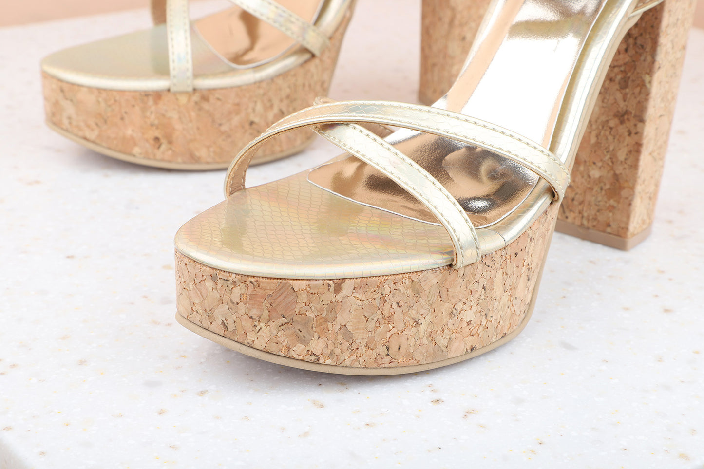 Women Gold Embellished Platform Heels