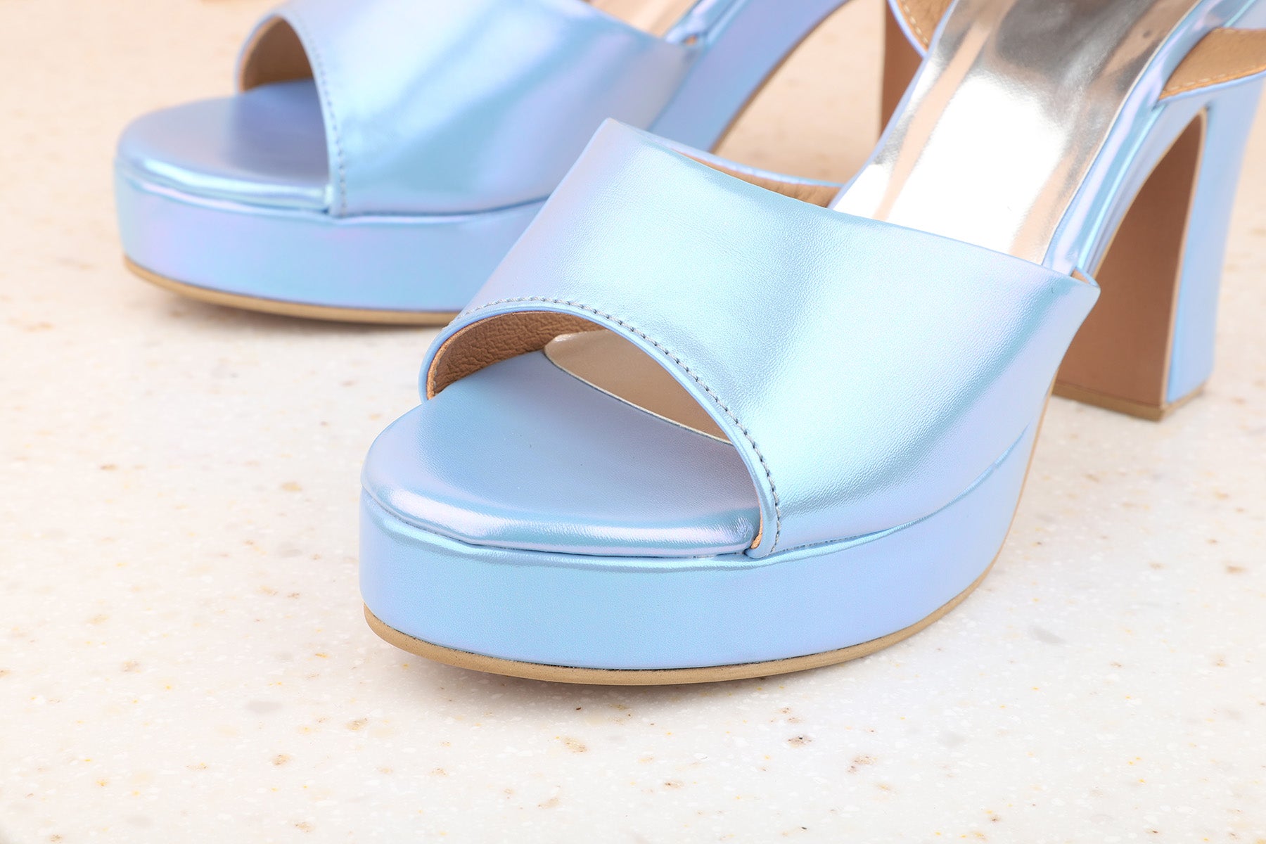 Buy Blue Embellished Ira Round Toe Heels by Foot Fuel Online at Aza  Fashions.