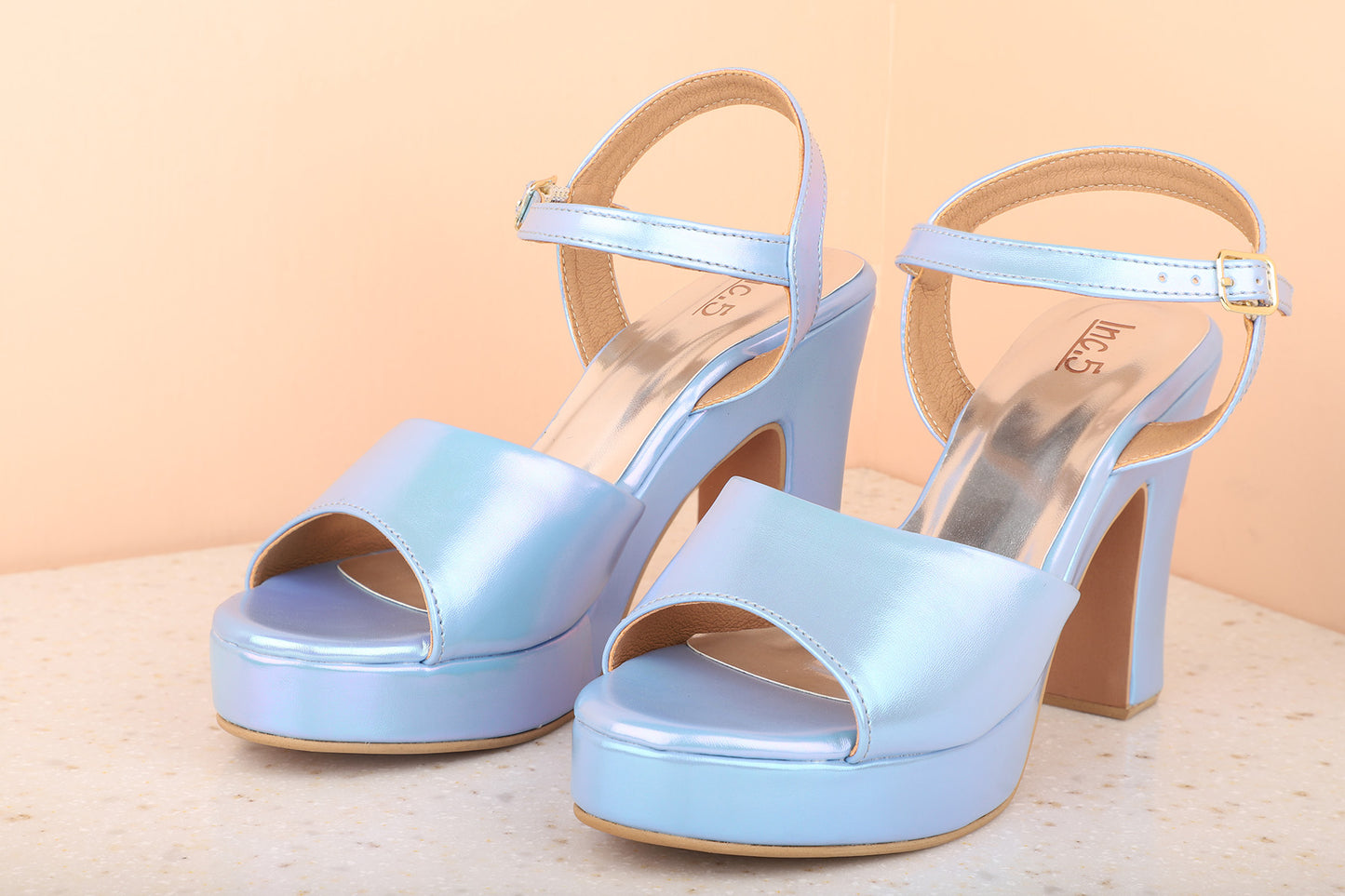 Women Blue Embellished Platform Heels