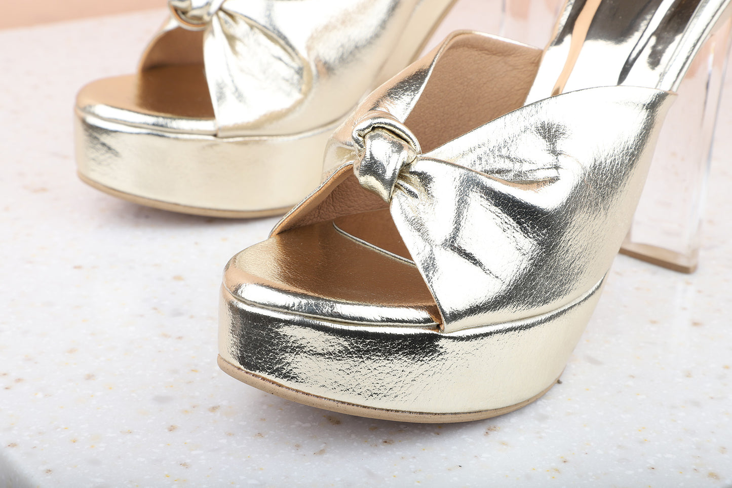 Women Gold Embellished Platform Heels