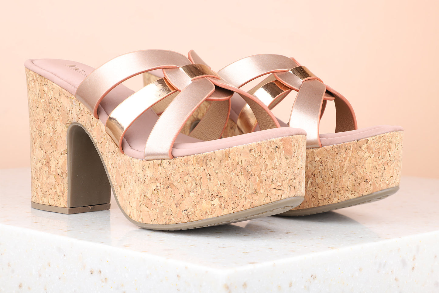 Women Rose Gold Embellished Platform Heels