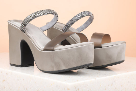 Women Grey Textured Party Platform Sandals