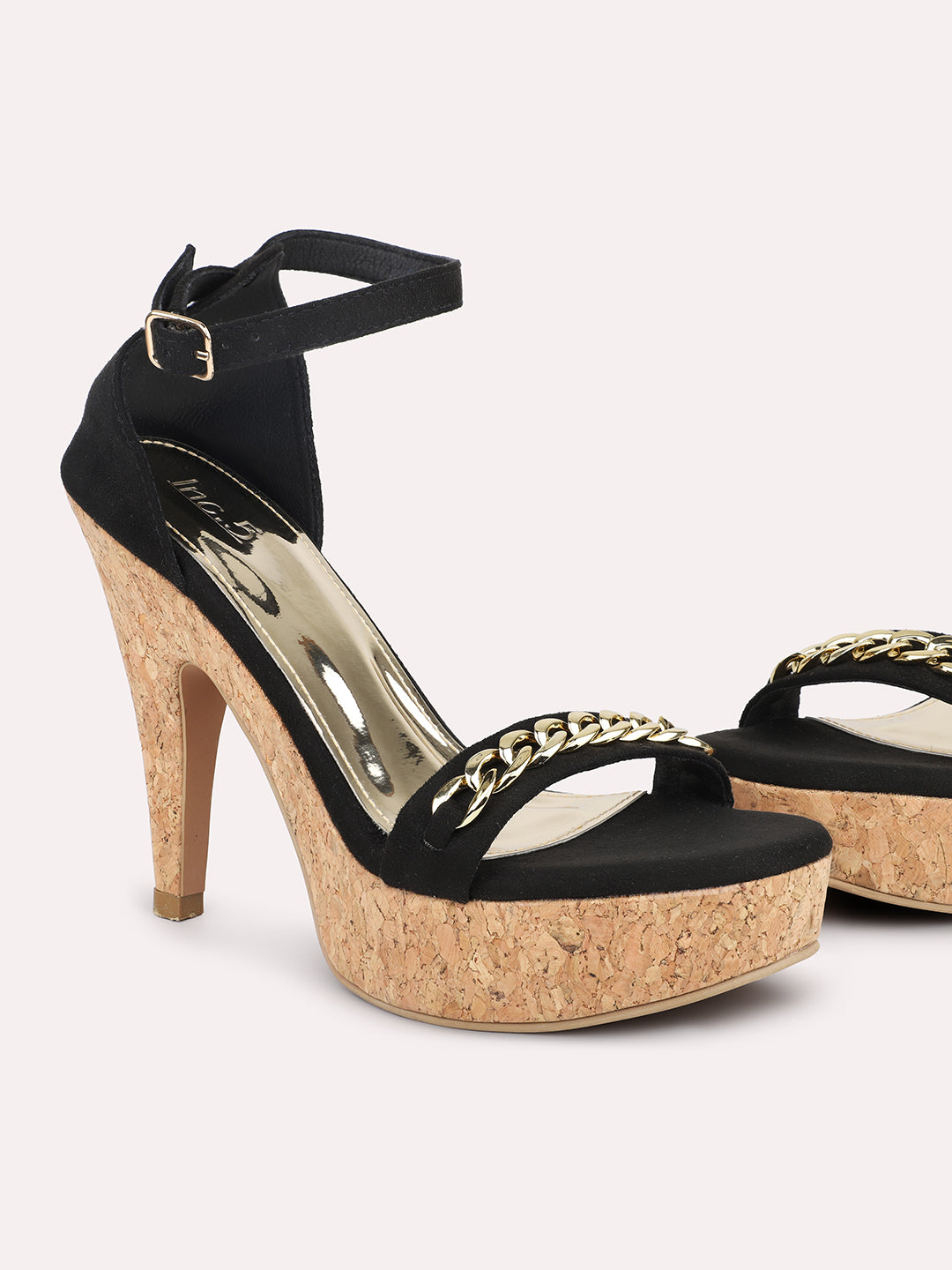 Women Black Party Stiletto Heels With Ankle Loop