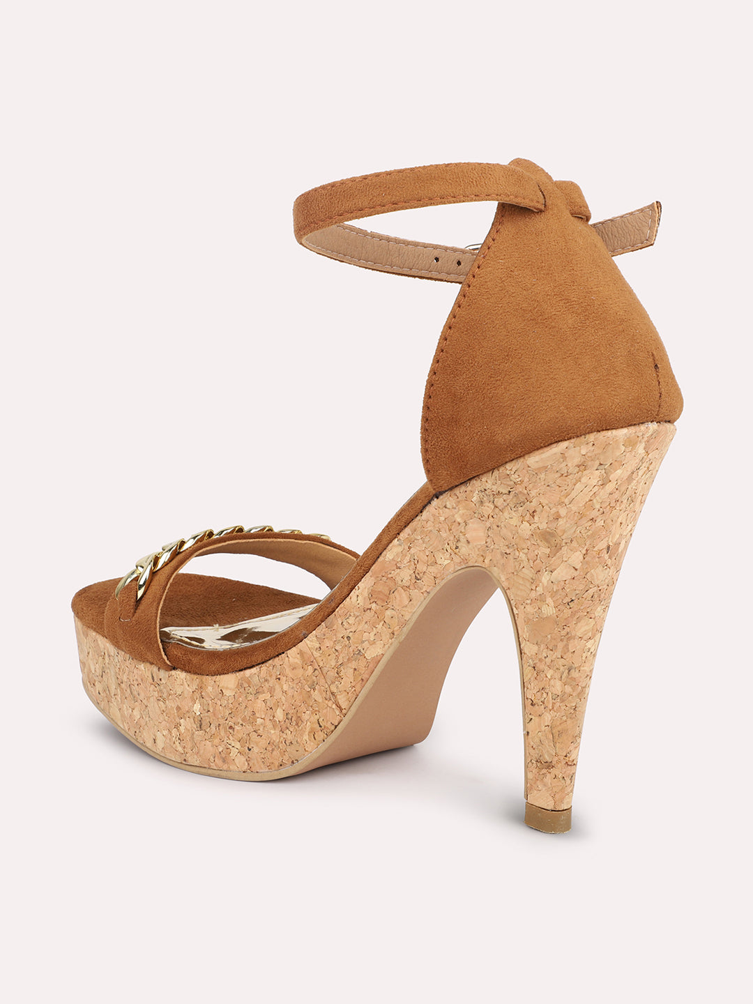 Women Tan Party Stiletto Heels With Ankle Loop