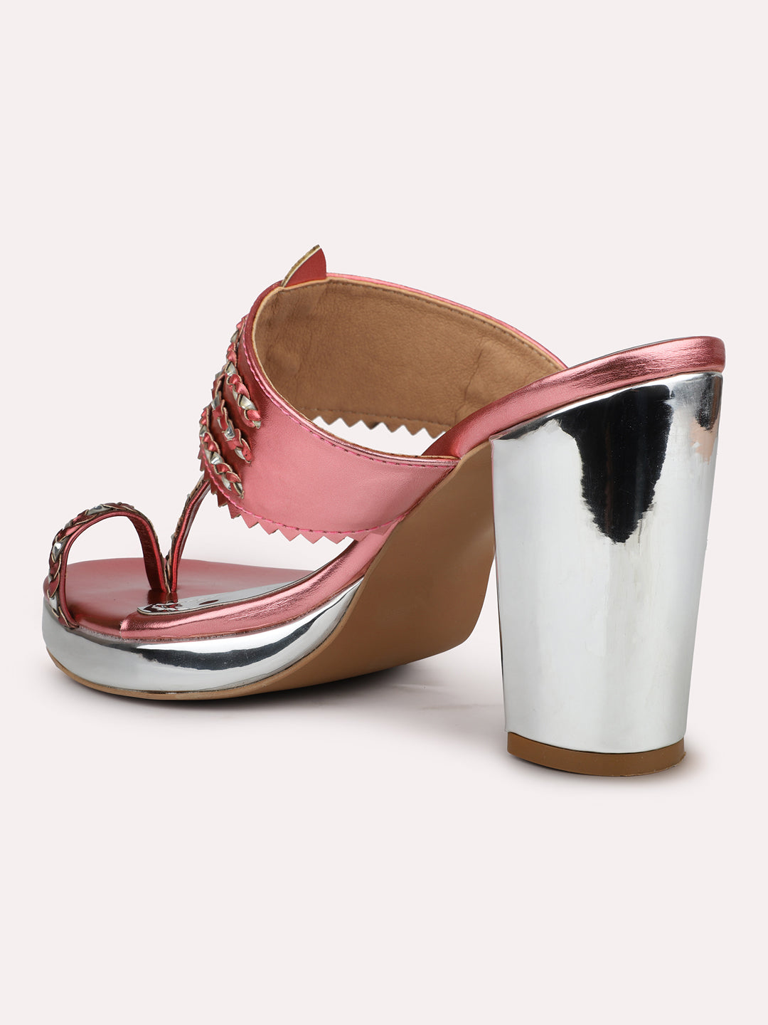 Women Pink Embellished One Toe Block Heels