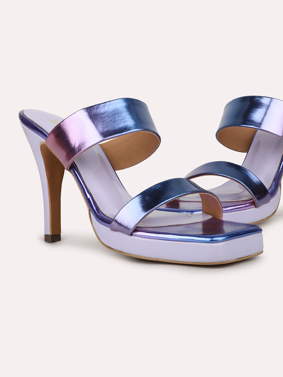 Women Purple Open Toe Stiletto Heels With Iridescent Effect