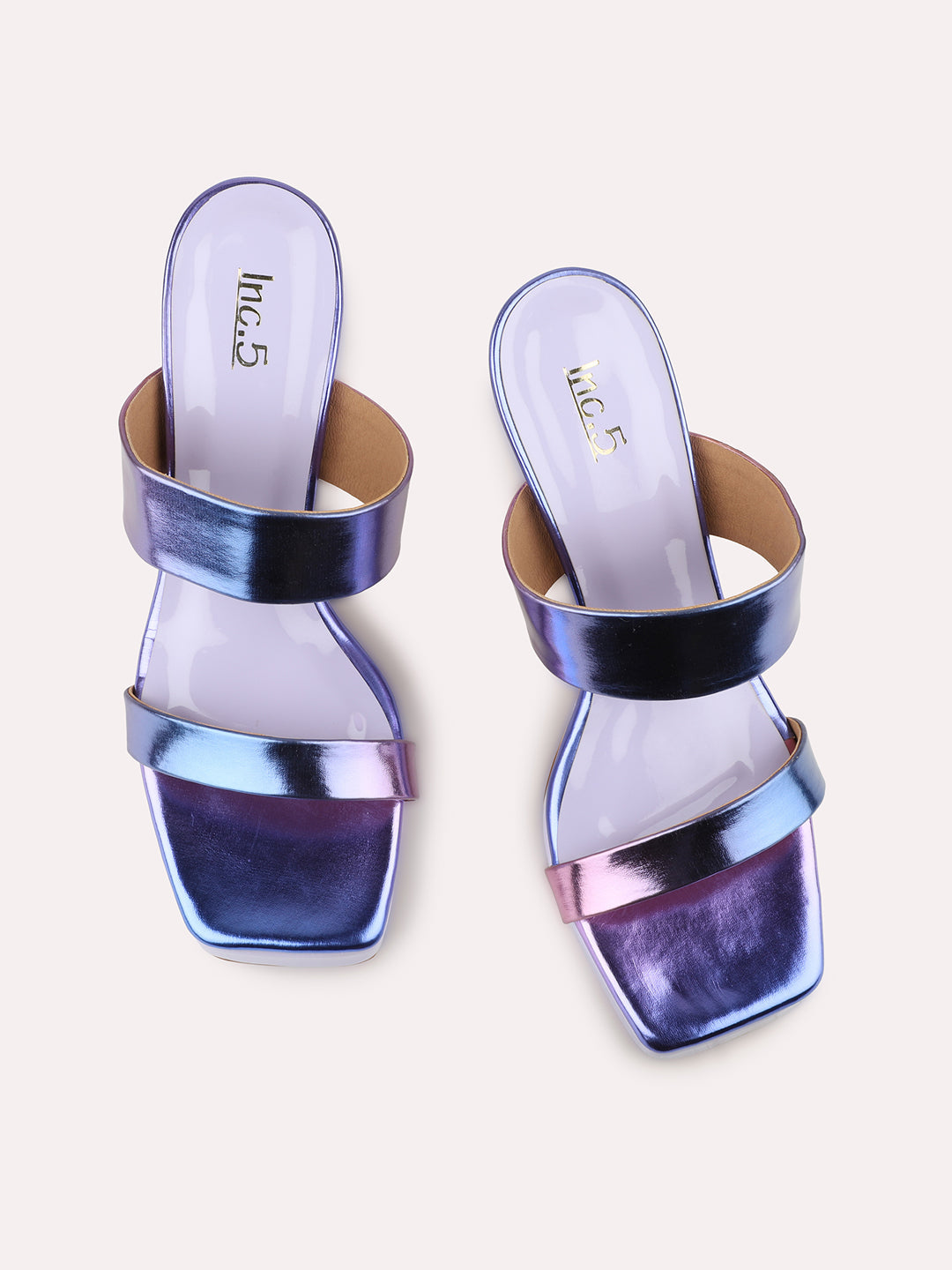 Women Purple Open Toe Stiletto Heels With Iridescent Effect