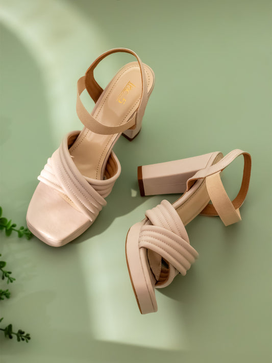 Womens Cream Party Wear Open toe Block Heel Sandals