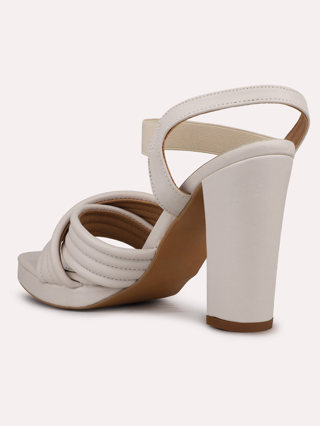 Womens Cream Party Wear Open toe Block Heel Sandals