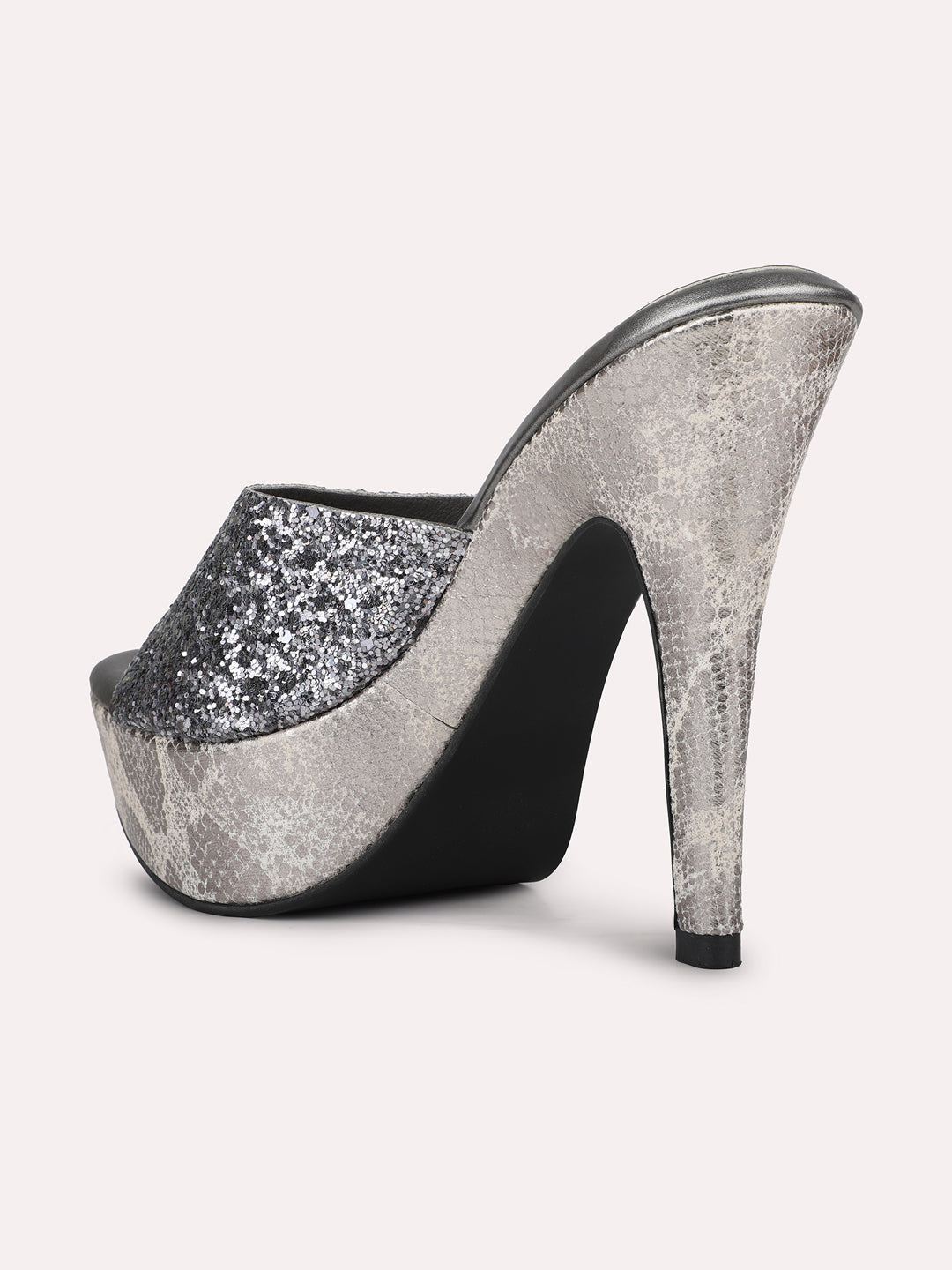 Women Pewter-Toned Party High-Top Stiletto Sandals