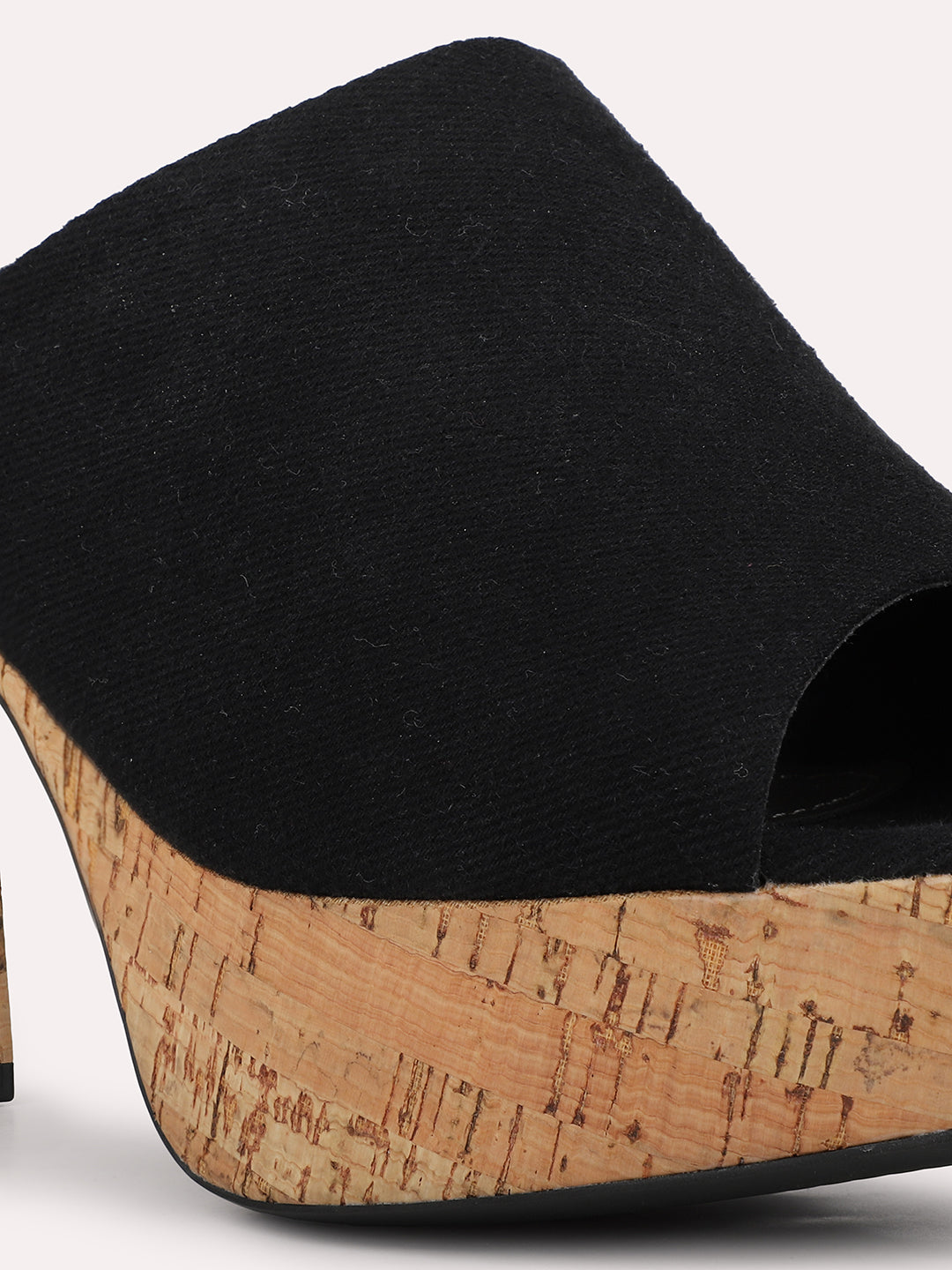 Womens Black Party Wear Open toe Platform Heel Mules