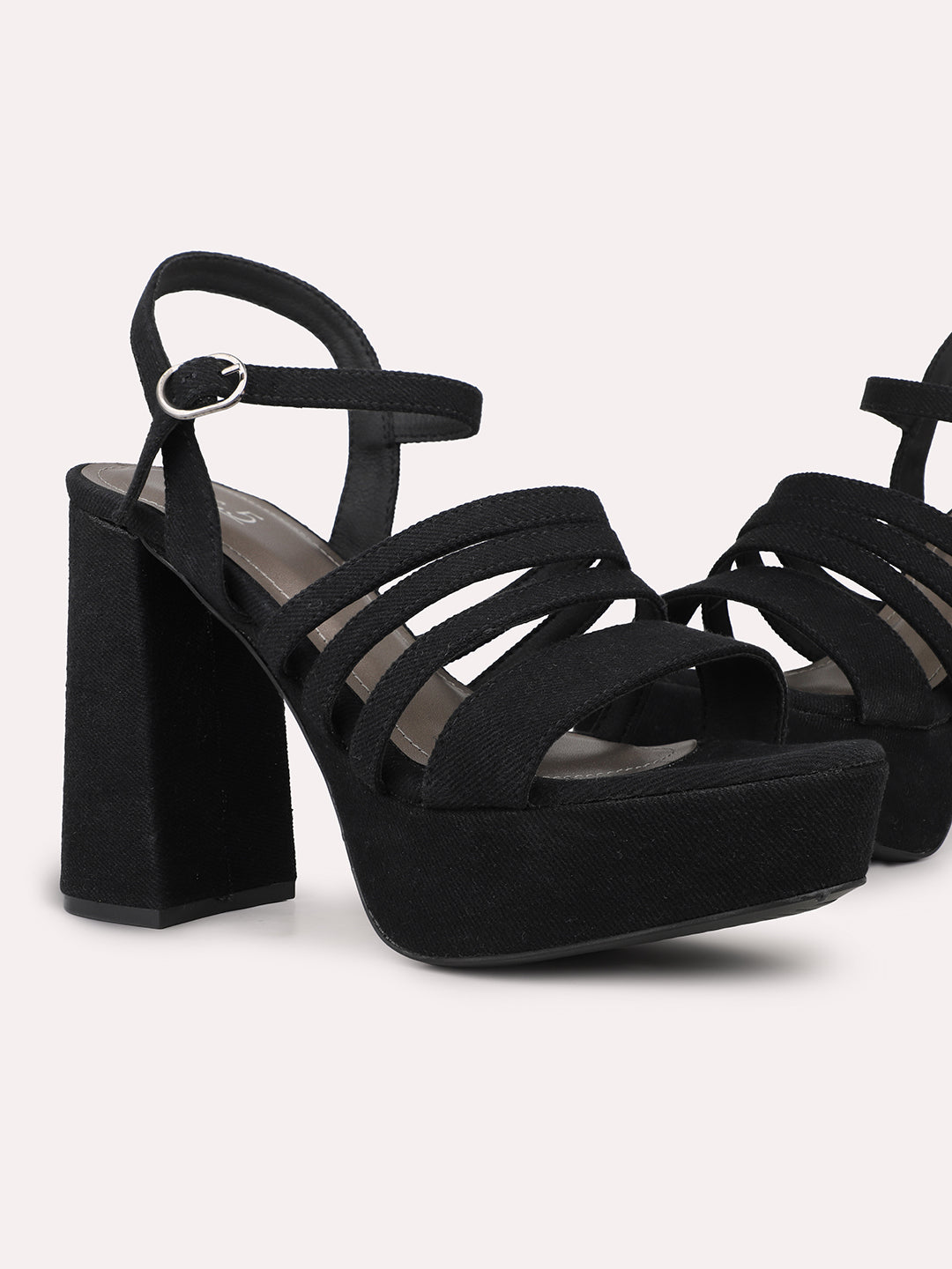 Women Black Strappy Platform Heels With Buckles