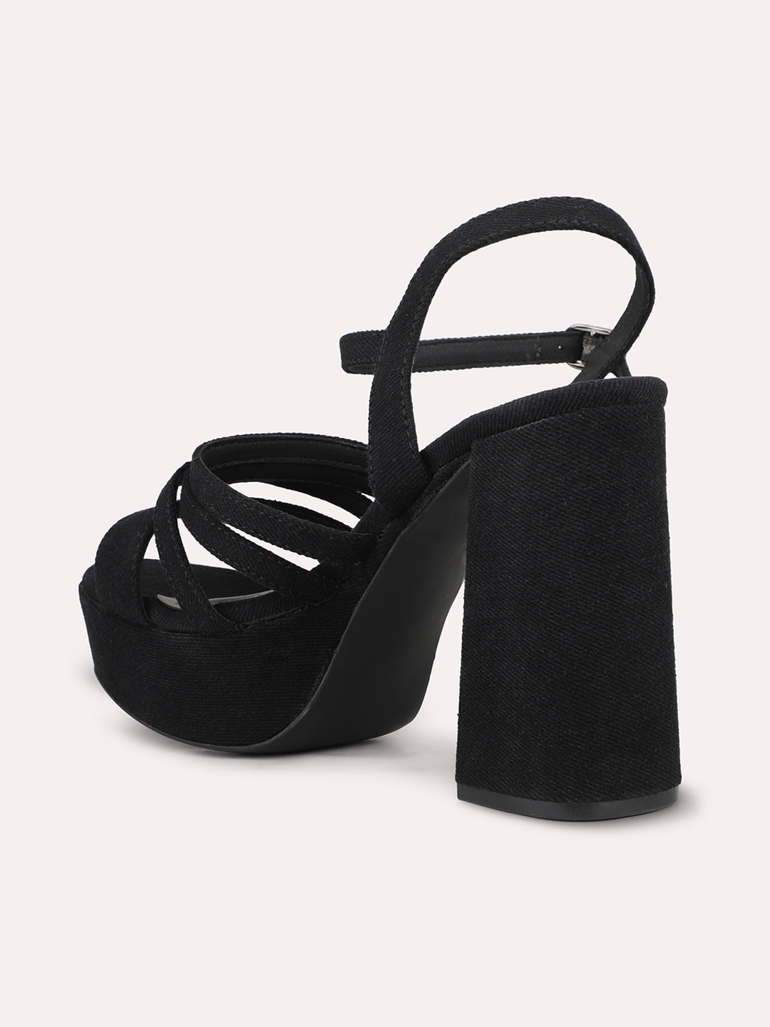 Women Black Strappy Platform Heels With Buckles