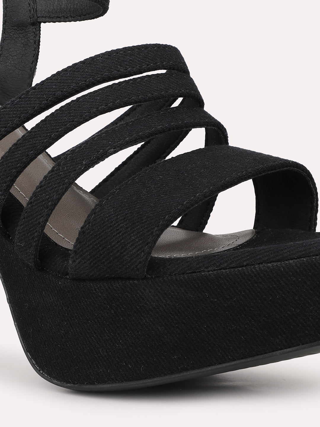 Women Black Strappy Platform Heels With Buckles