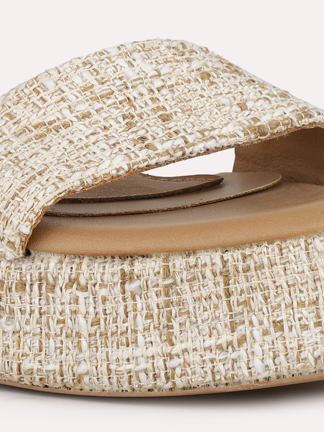 Women Beige Party Wear Embellished Round Toe Platform Heel Sandals