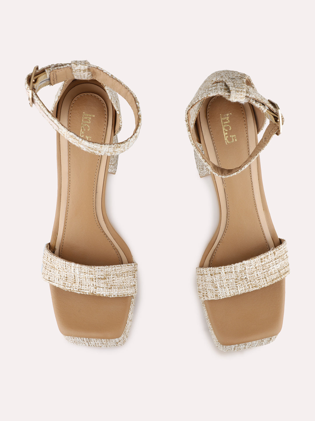 Women Beige Party Wear Embellished Round Toe Platform Heel Sandals
