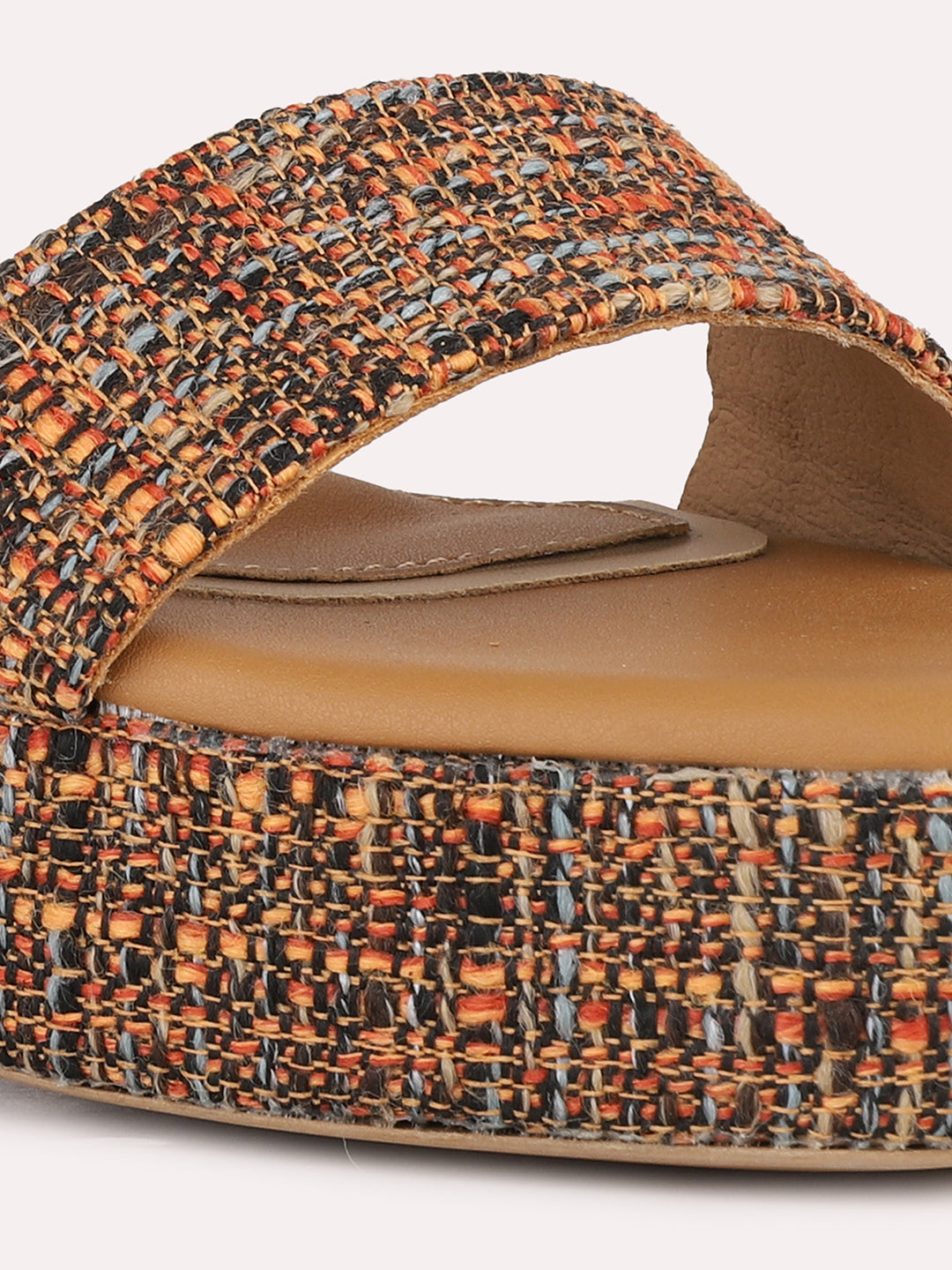 Women Tan Party Wear Printed Round Toe Platform Heel Sandals