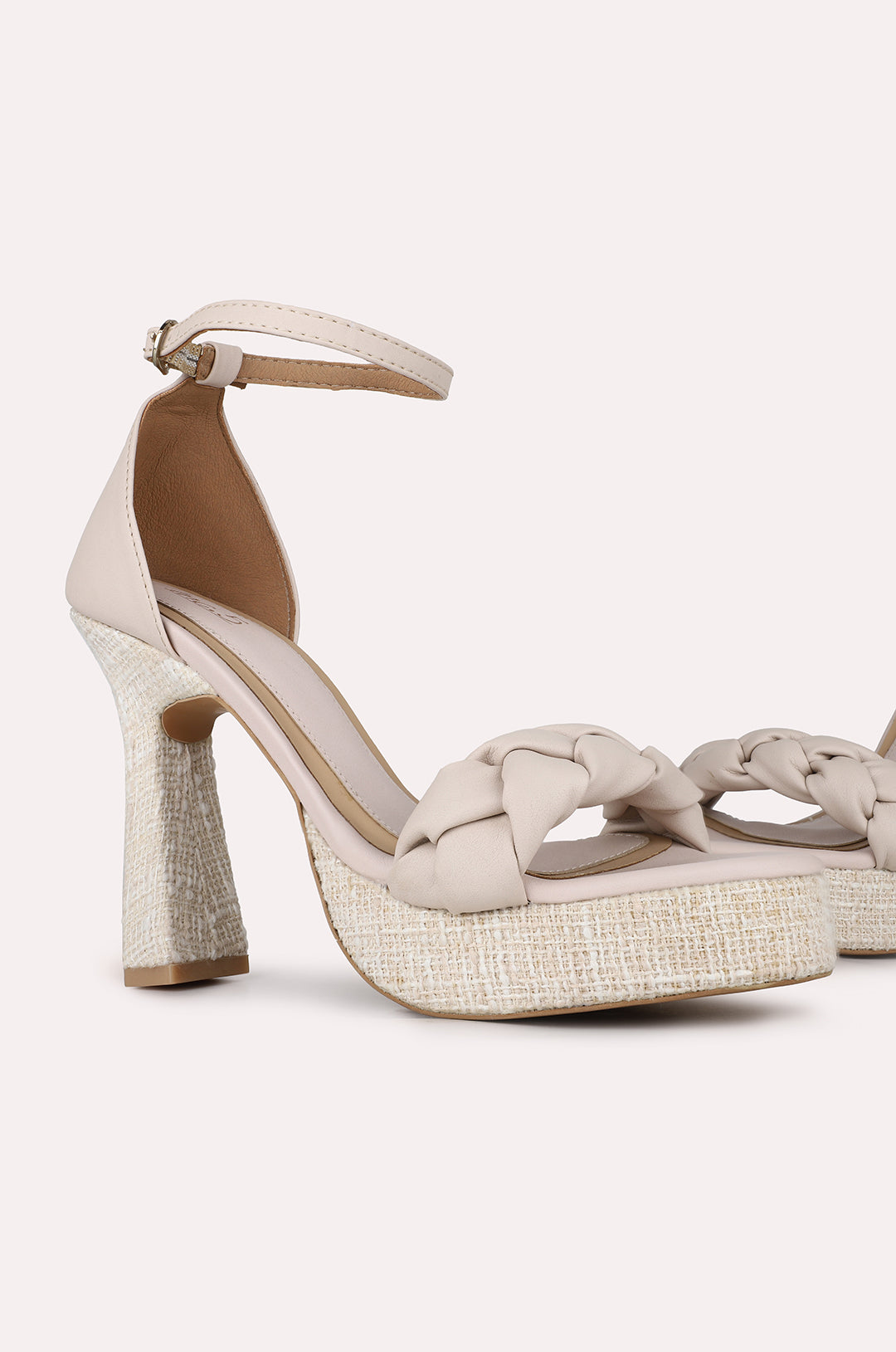 Womens Beige Party Wear Solid Round Toe Platform Heel Sandals