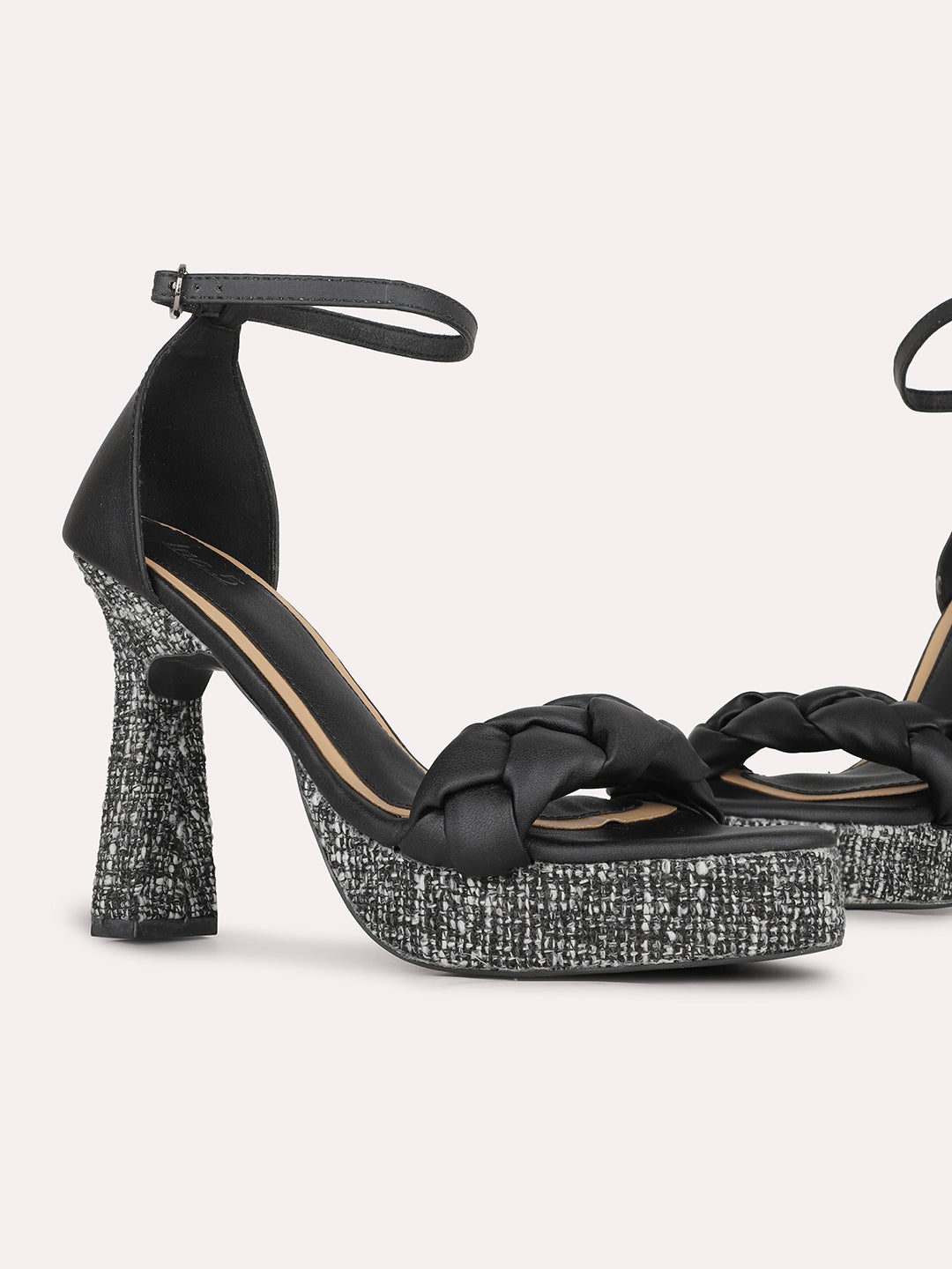 Womens Black Party Wear Solid Round Toe Platform Heel Sandals