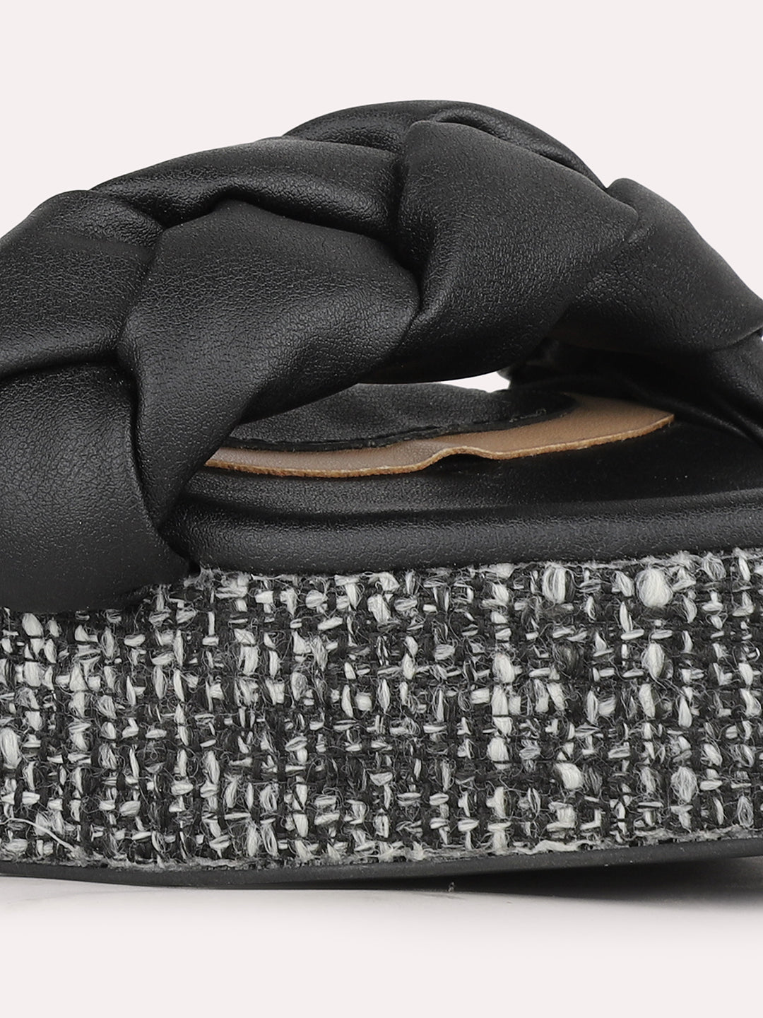 Womens Black Party Wear Solid Round Toe Platform Heel Sandals