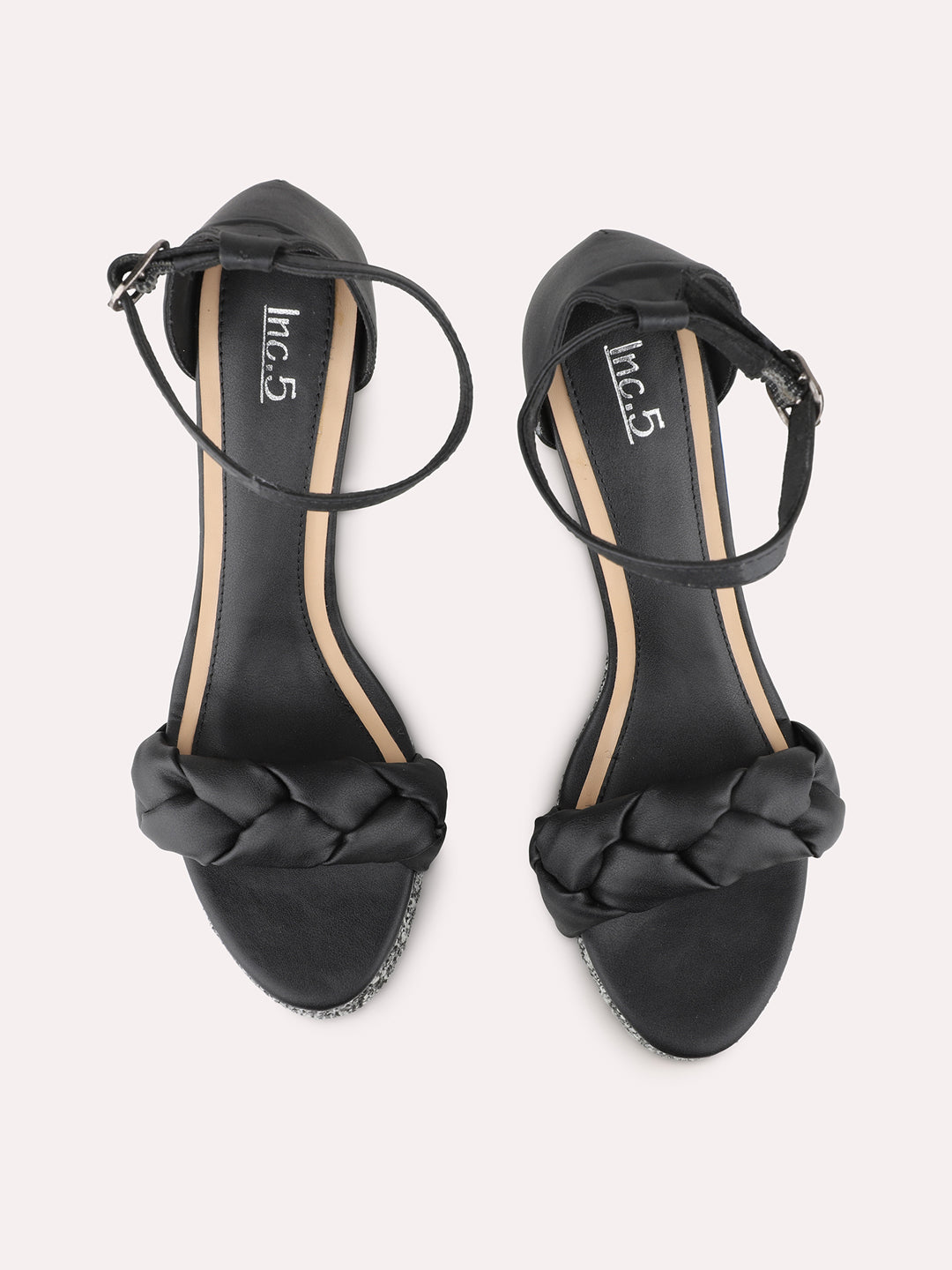 Womens Black Party Wear Solid Round Toe Platform Heel Sandals