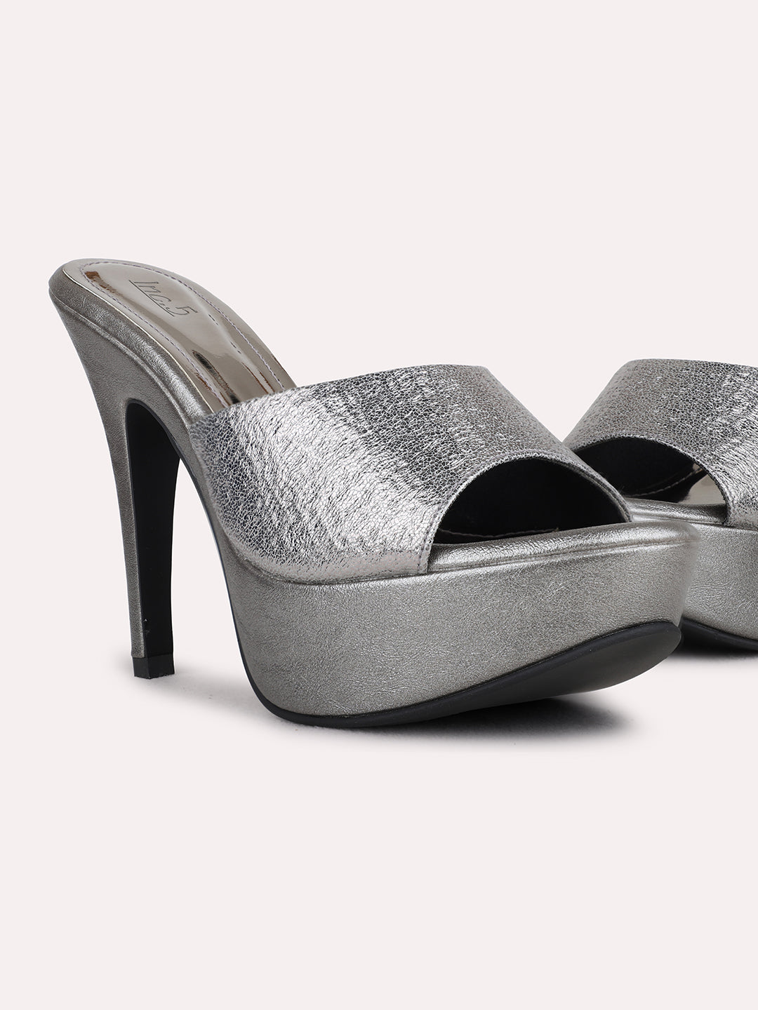 Womens Pewter Party Wear Solid Stiletto Heel Sandals