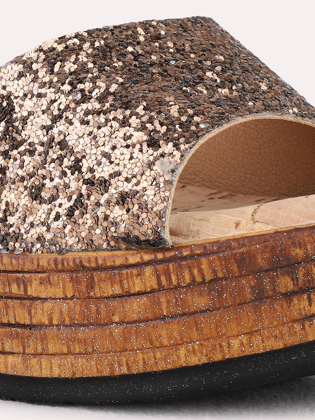 Womens Golden Ethnic Wear Textured Round Toe Wedge Heel Sandals