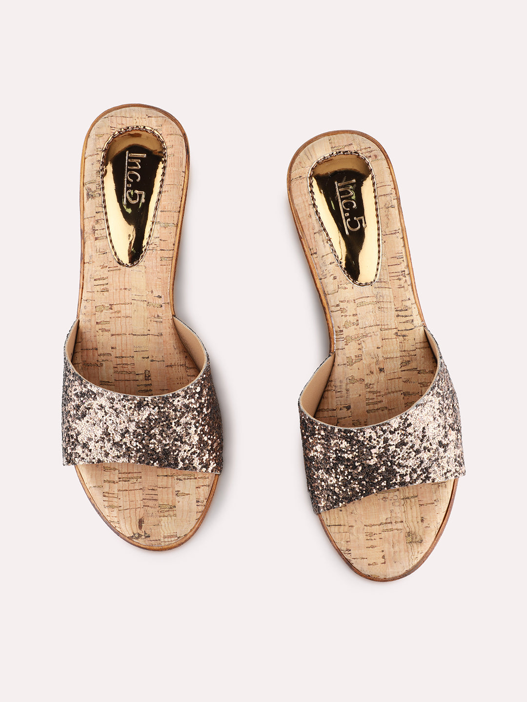 Womens Golden Ethnic Wear Textured Round Toe Wedge Heel Sandals