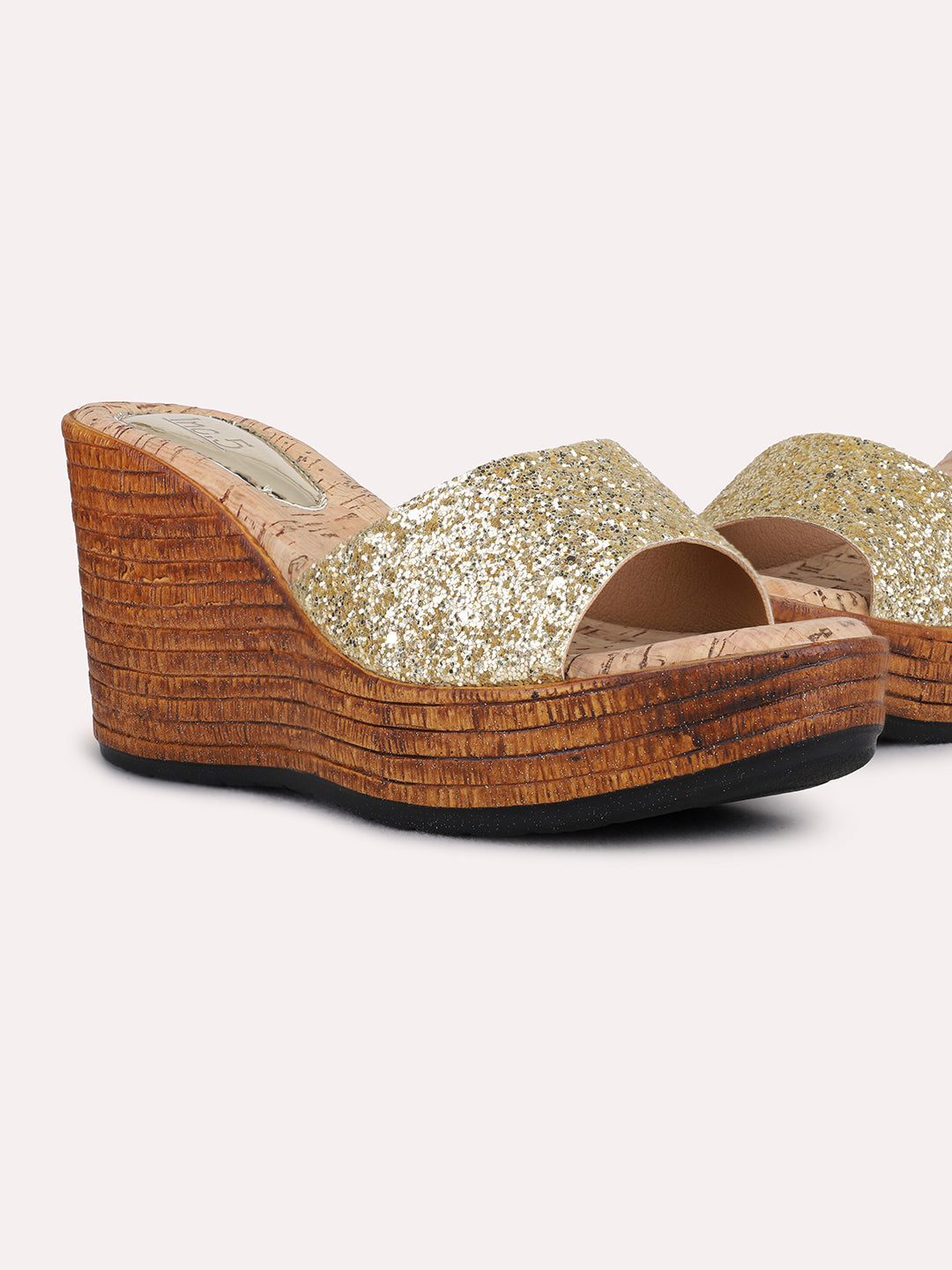 Womens Golden Party Wear Embellished Wedge Heel Sandals